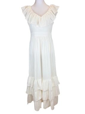 Calvin Klein White Tiered Ruffle Maxi Dress Size 4 Romantic Cottagecore Fairy